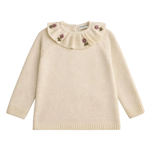 Lililotte - Diana Organic Cotton Embroidered Collared Sweater | Ecru