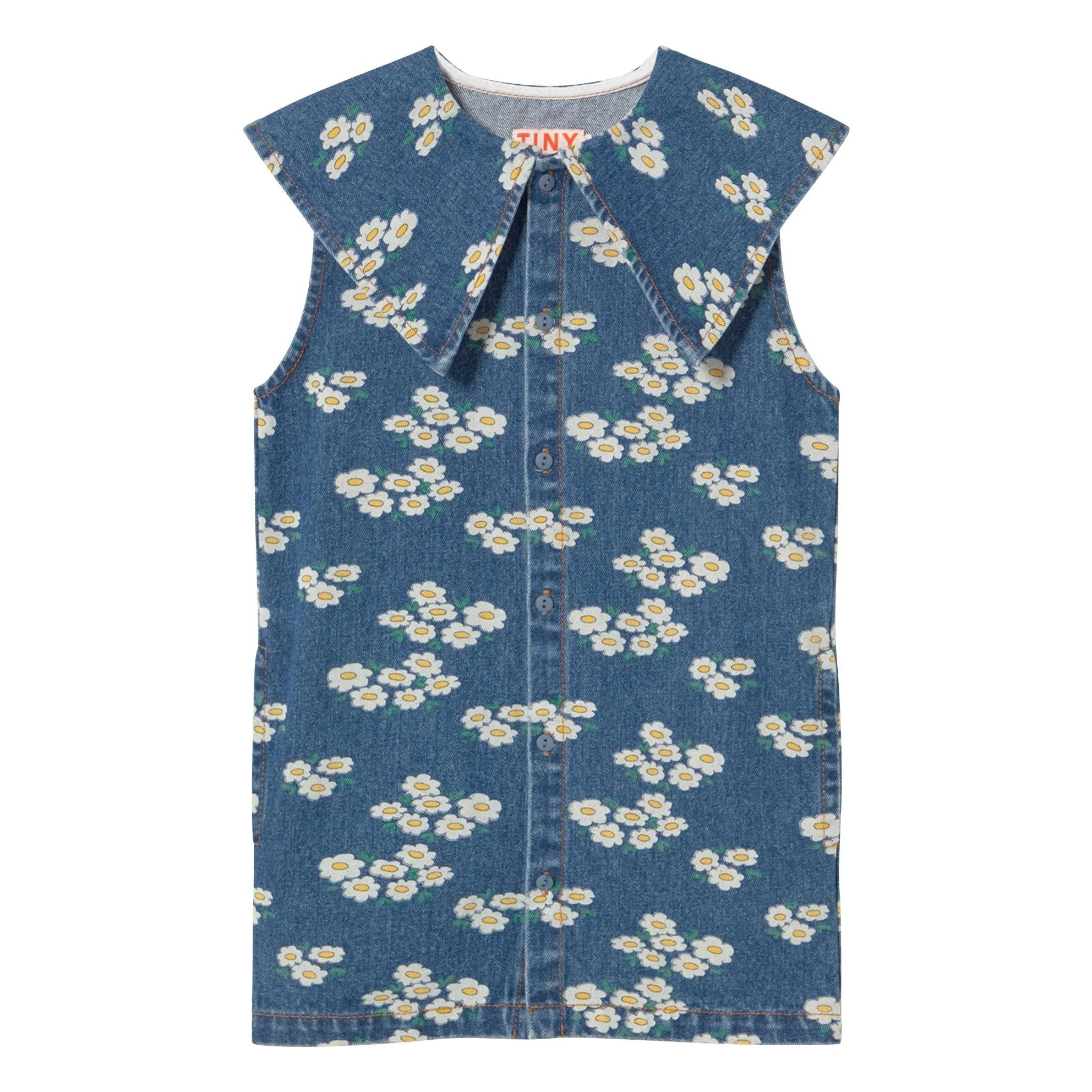 Tinycottons - Denim Oversized Collar Daisy Dress | Blue
