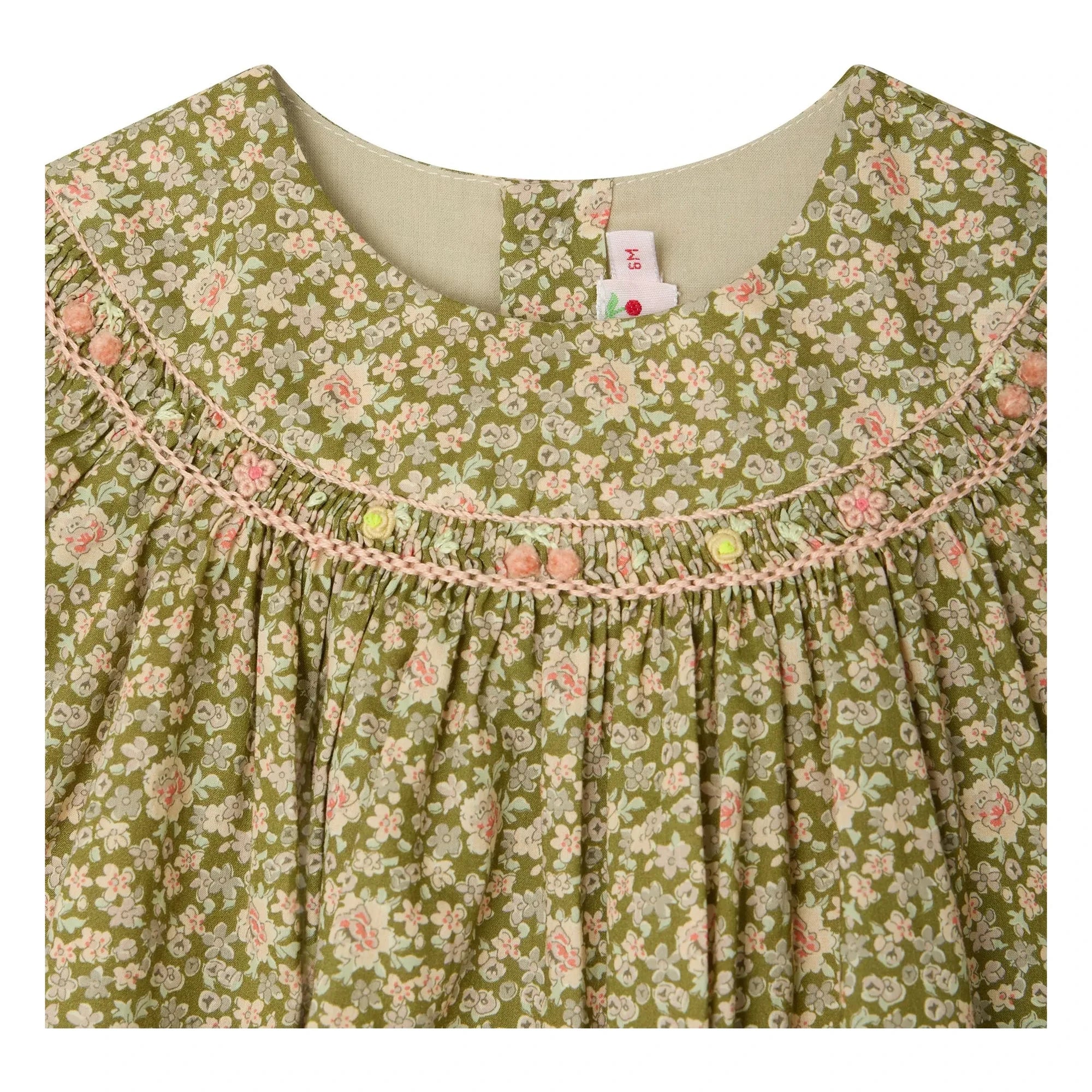 Bonpoint - Amantine Liberty Organik Pamuk Elbise | Yeşil