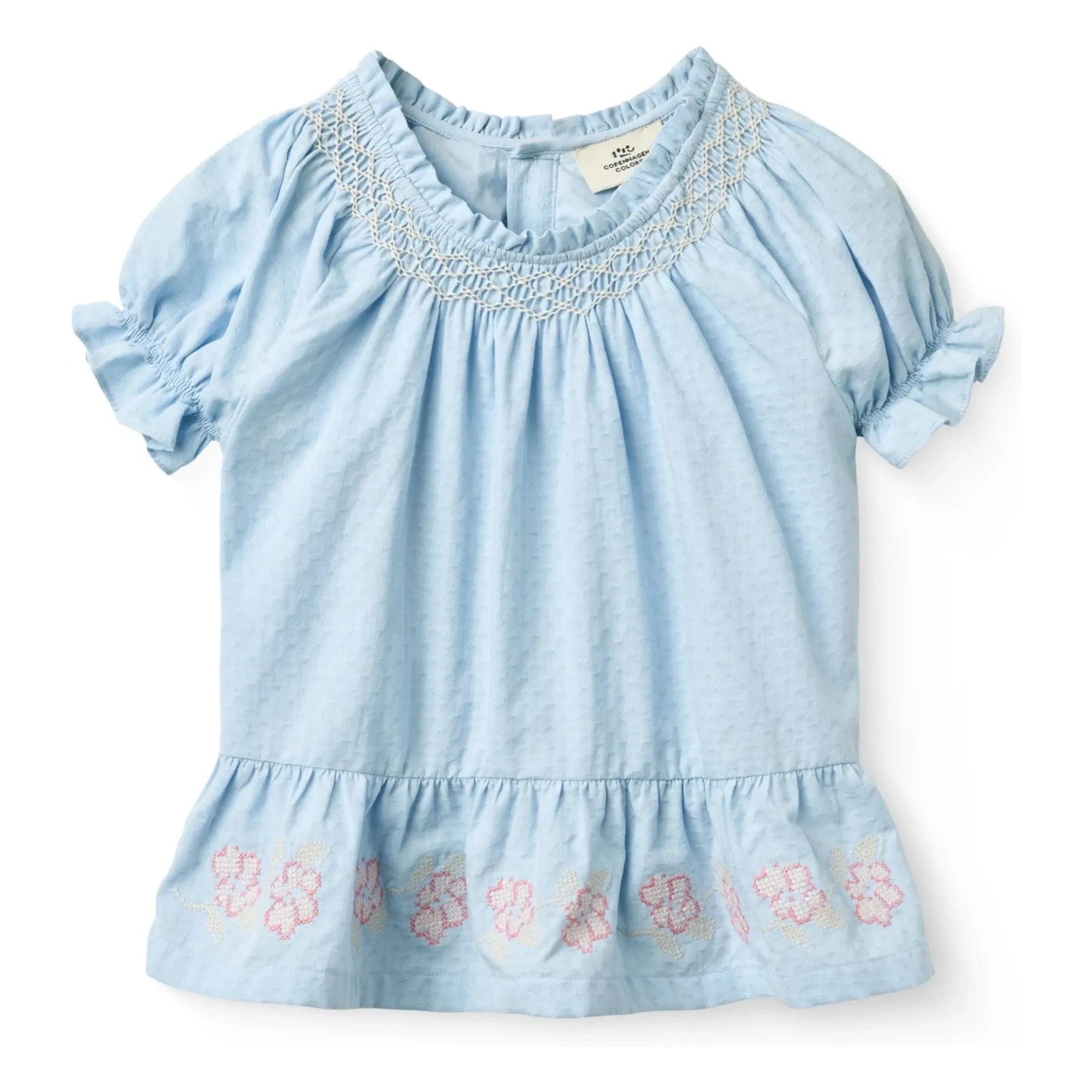 Copenhagen Colors - Organic Cotton Guipure Blouse | Light Blue
