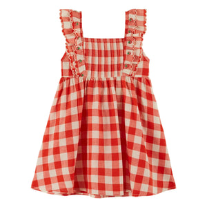 Emile et Ida - Organic Cotton Check Embroidered Dress | Red