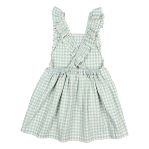Owl - Seersucker Organic Cotton Gingham Dress | Aqua