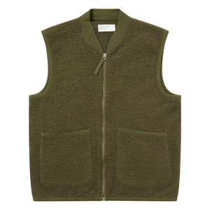 Universal Works - Zip Sleeveless Wool Vest | Khaki