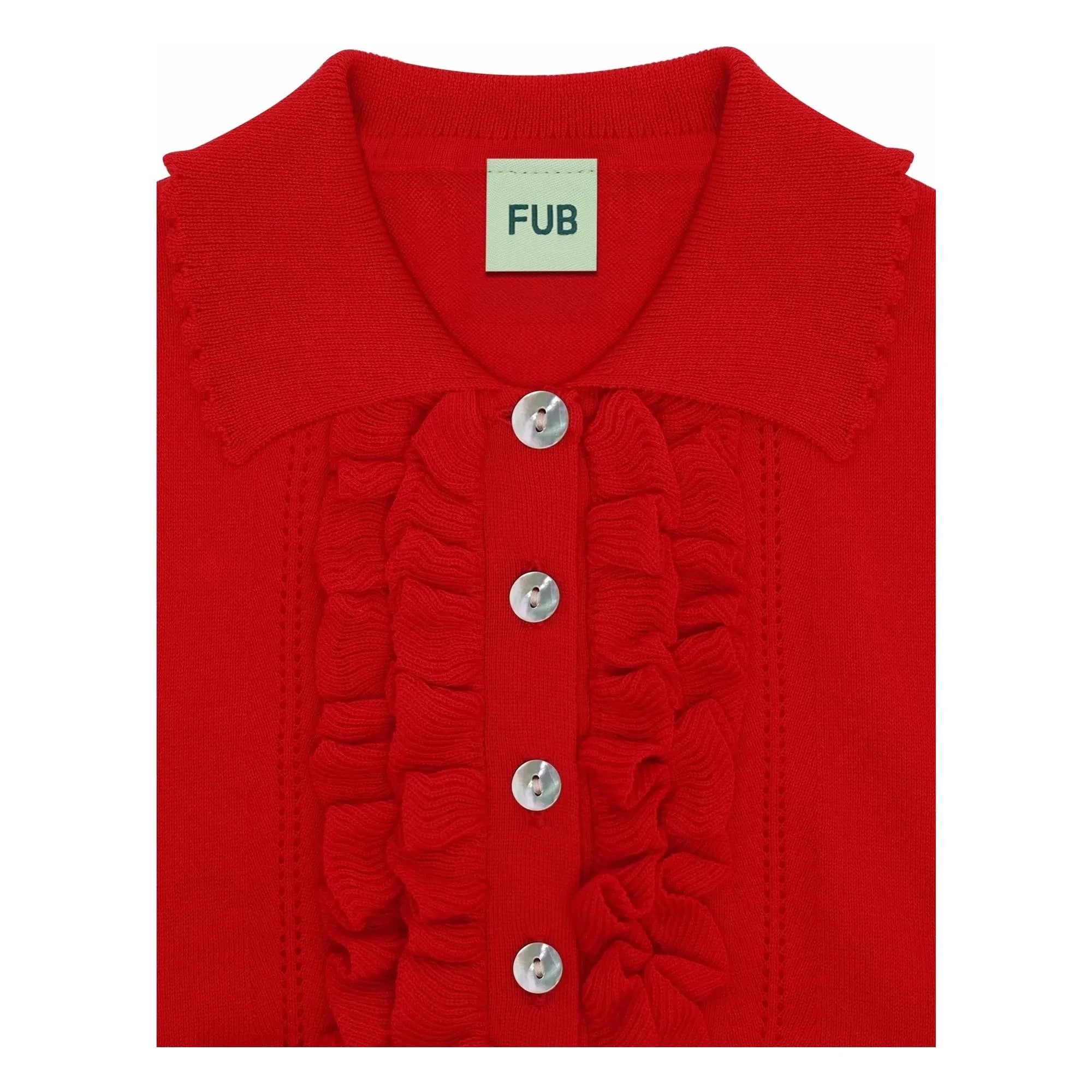 FUB - Volanlı polo tişört Extra Fine Mesh Organik Pamuk | Kırmızı
