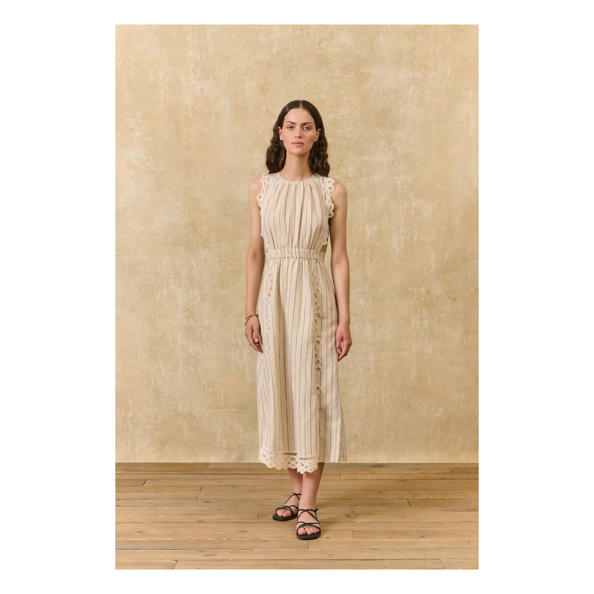 Louise Misha - Ariane Striped Linen and Cotton Dress | Cream
