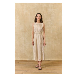 Louise Misha - Ariane Striped Linen and Cotton Dress | Cream