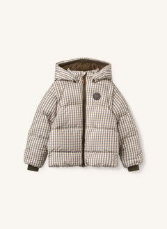 Copenhagen Colors - Çıkarılabilir Kollu 2'si 1 Arada Kaz Tüyü Ceket, Ekose Desen | Ekru
