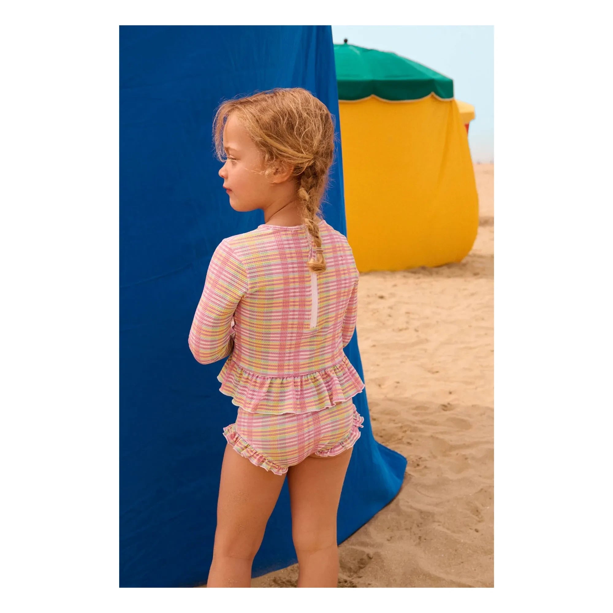 Louise Misha - Long Sleeve Swimsuit with Carreaux Pattern Made from Recycled Fibers | Pink