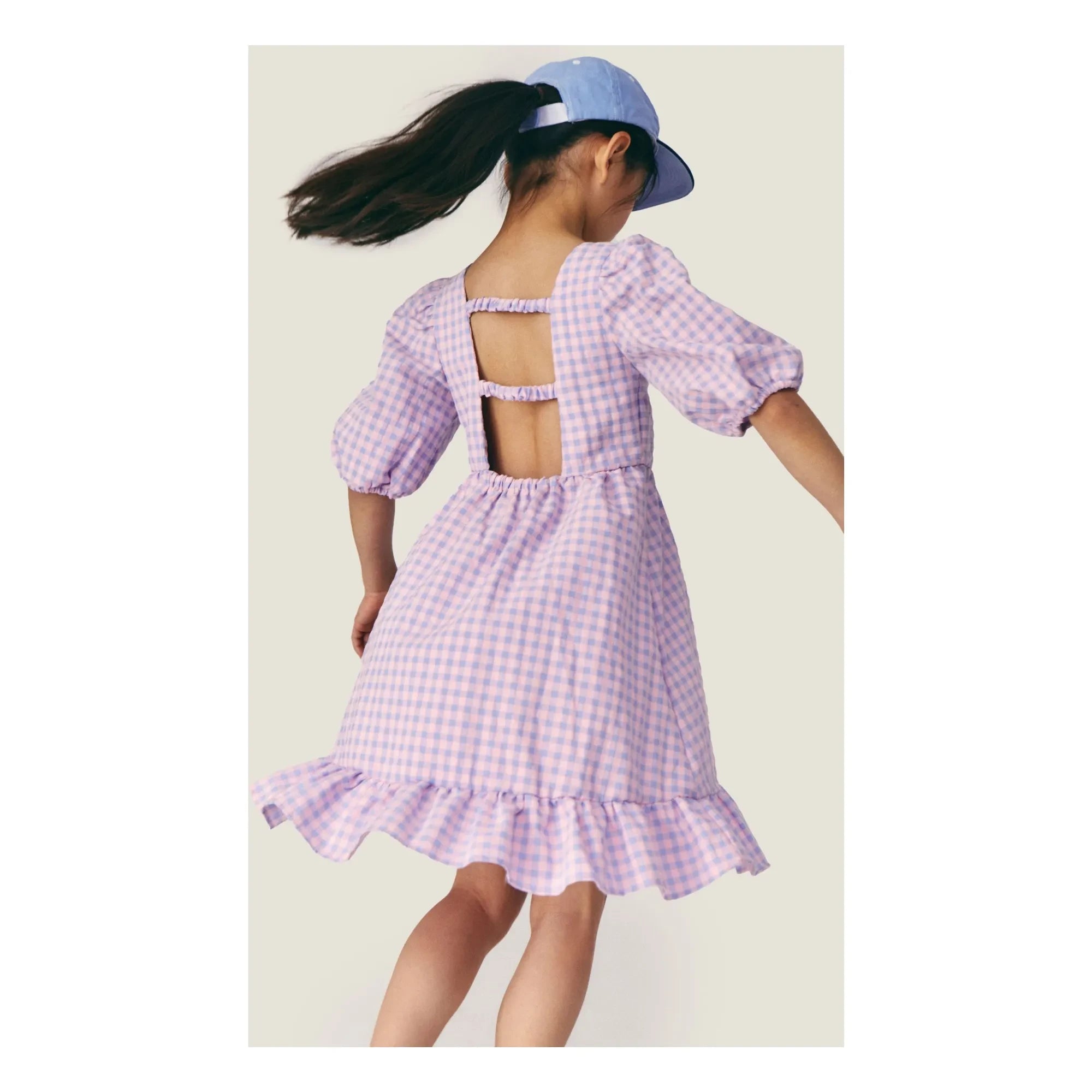Mipounet - Olie Check Gathered Short Sleeve Dress | Lilac