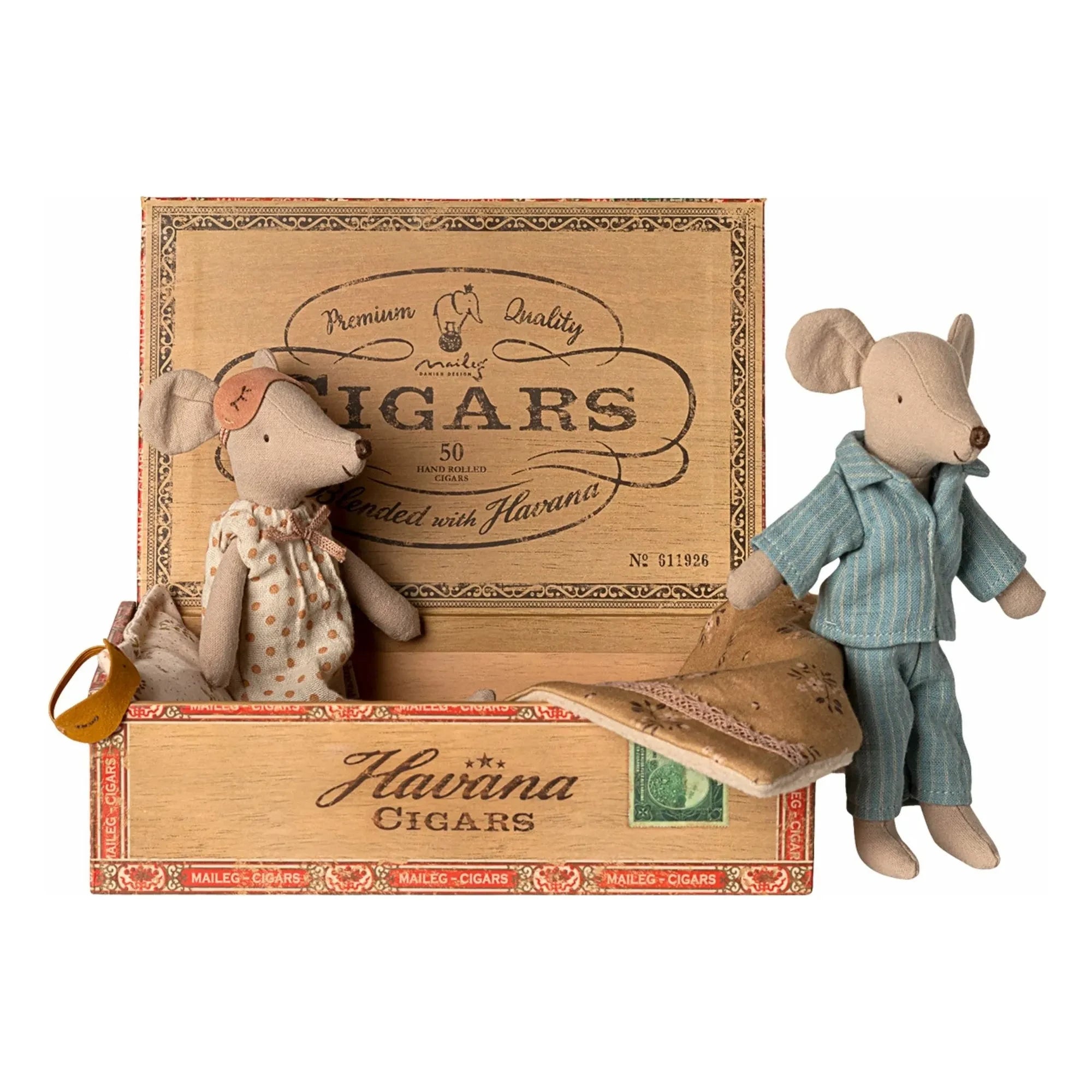 Maileg - Mom and Dad Mouse in Smoked Wooden Box