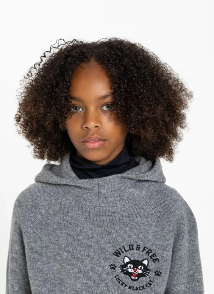 Finger in the nose - Sofia Black Cat Merino Wool Sweater | Gray Melange