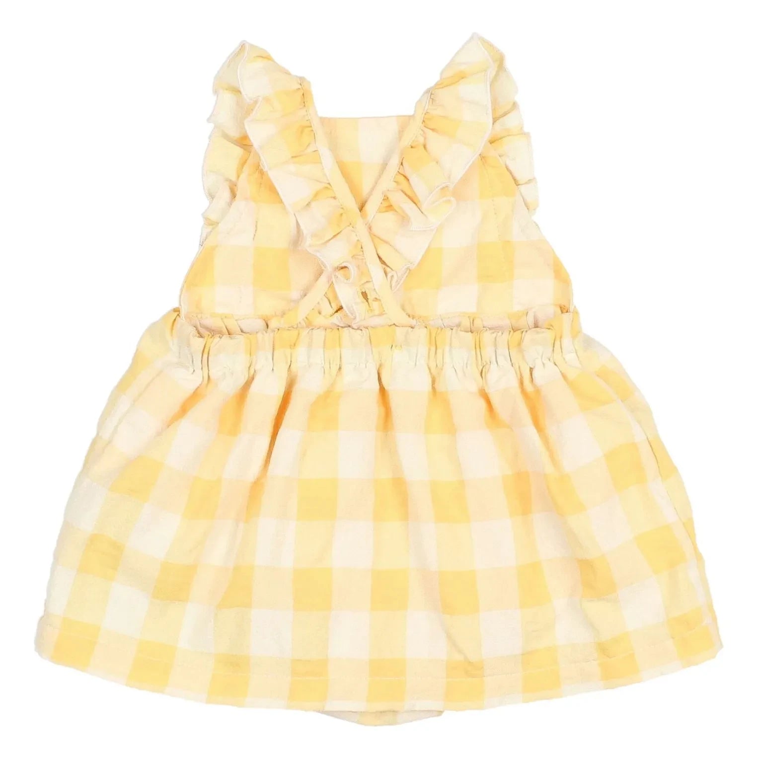 Búho - Gingham Ruffled Seersucker Organic Cotton Romper Dress | Yellow