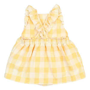 Búho - Gingham Ruffled Seersucker Organic Cotton Romper Dress | Yellow