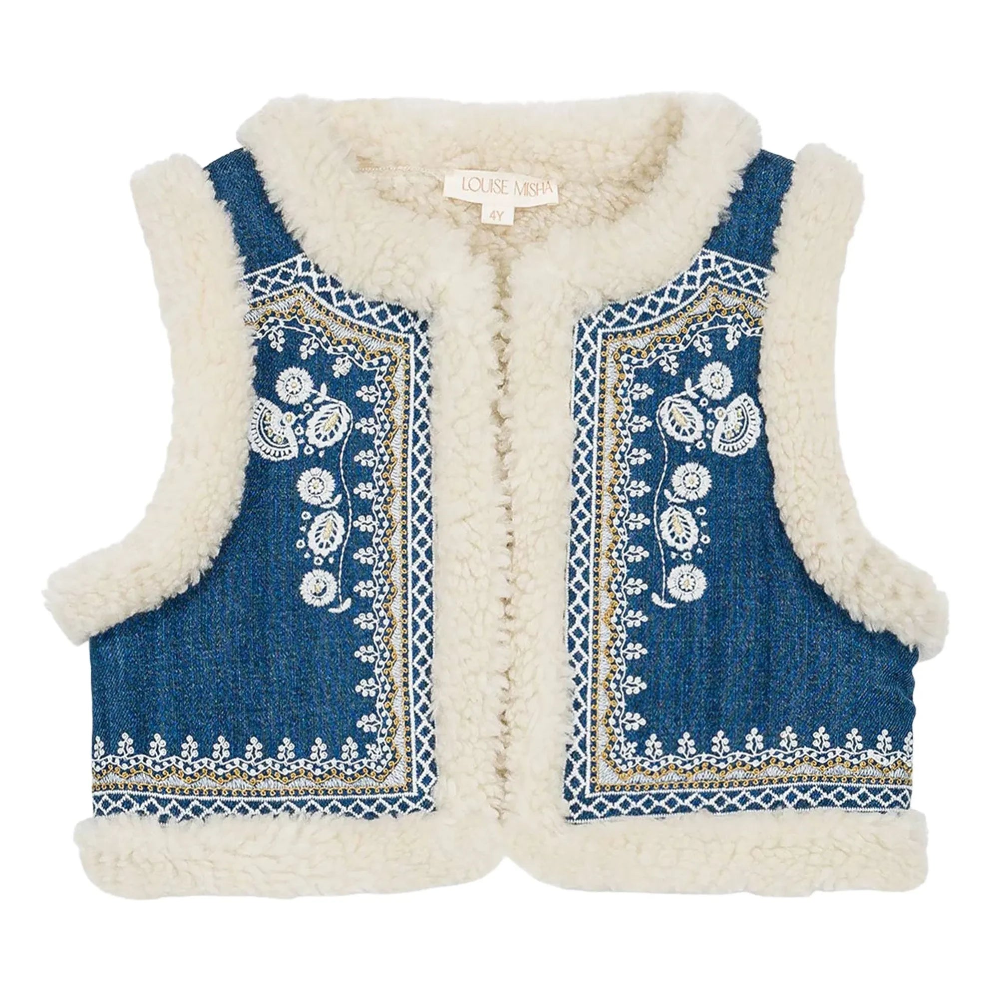 Louise Misha - Çift Taraflı Kolsuz Kürk Ceket Librana | Kot mavisi