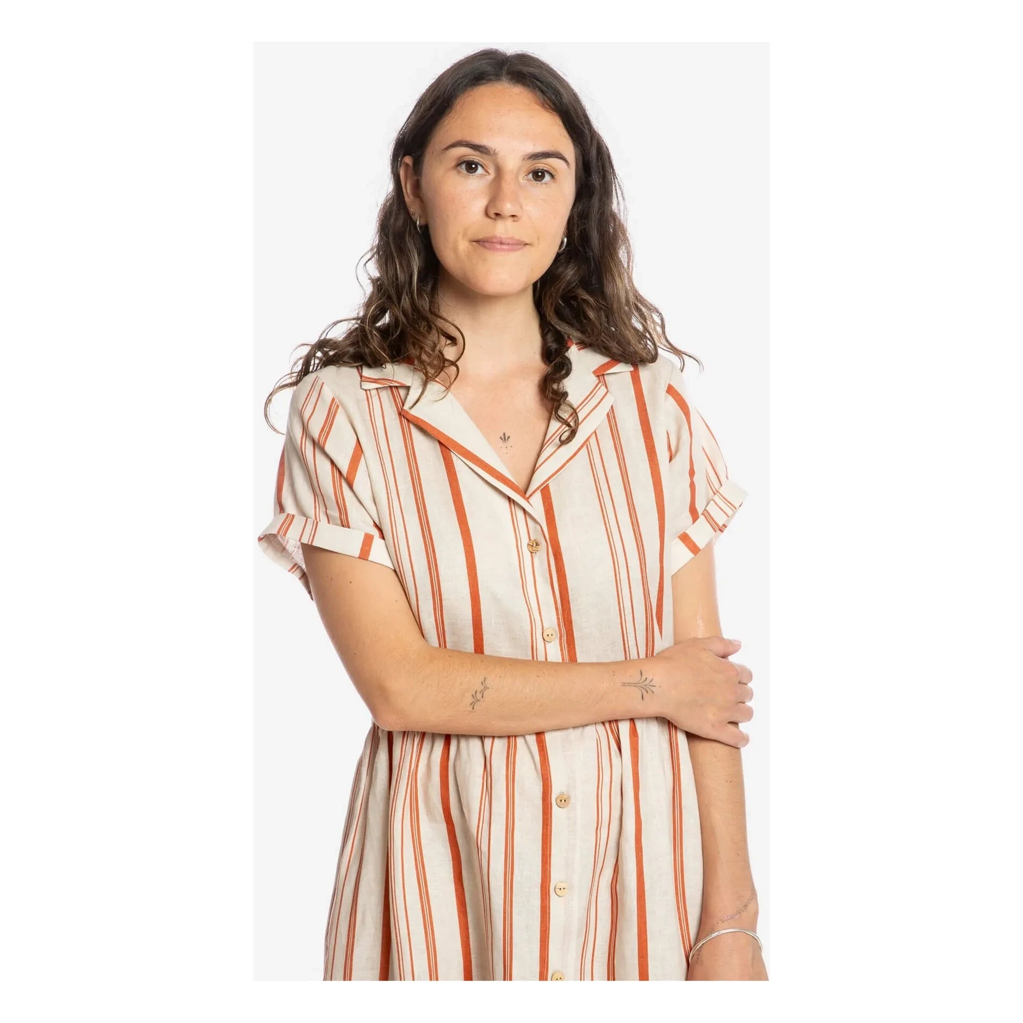 Matona - Striped Linen Midi Shirt Dress | Off White
