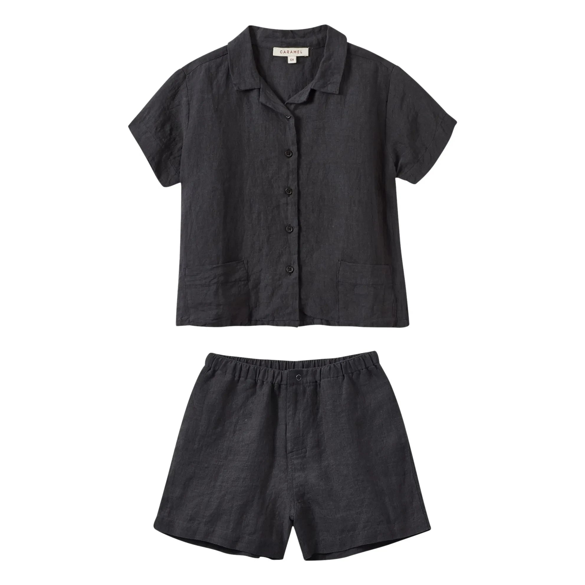 Caramel - Bamboo Linen Shirt and Shorts Set | Abyss Blue