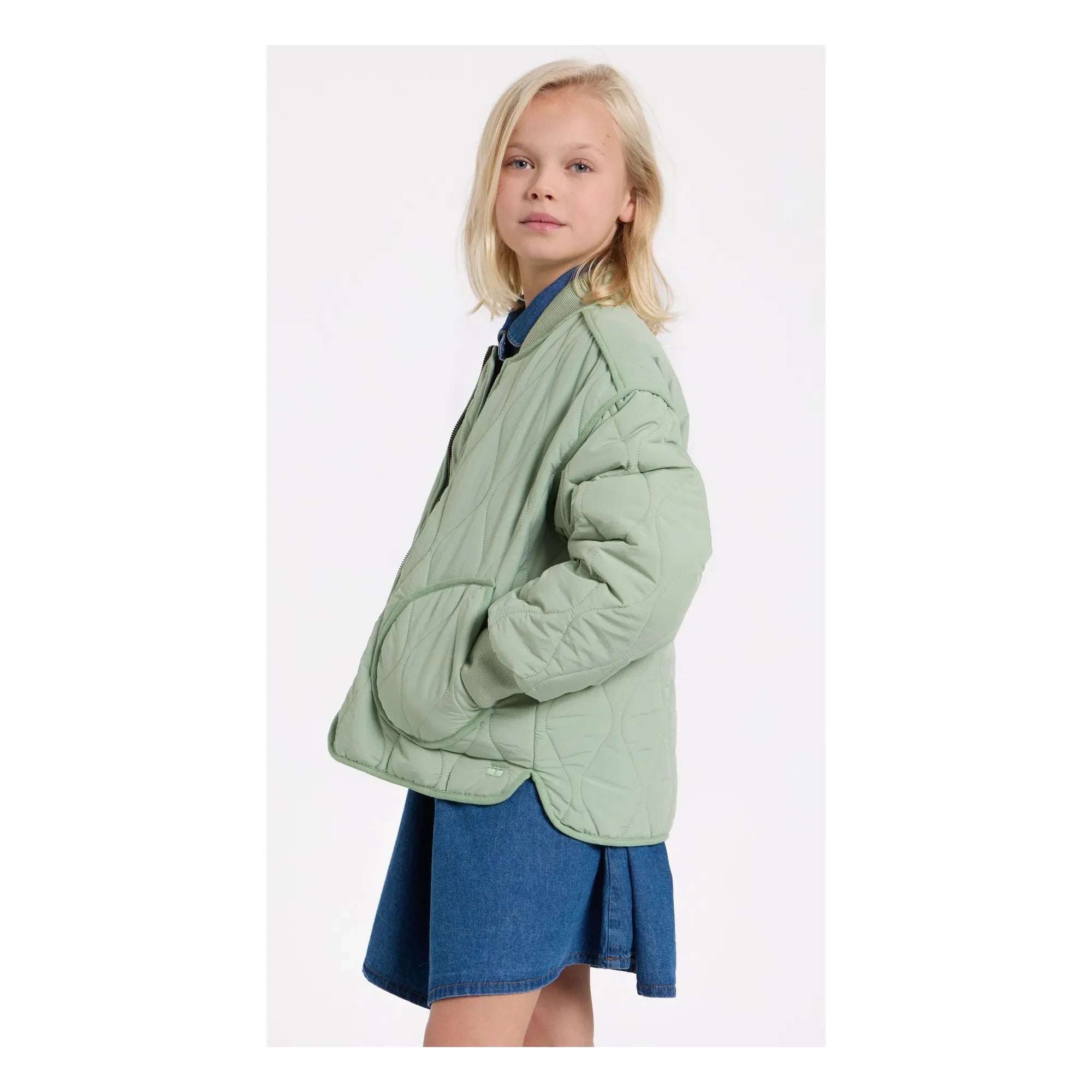 Hundred Pieces - Crumpled Quilted Bomber Jacket | Sage