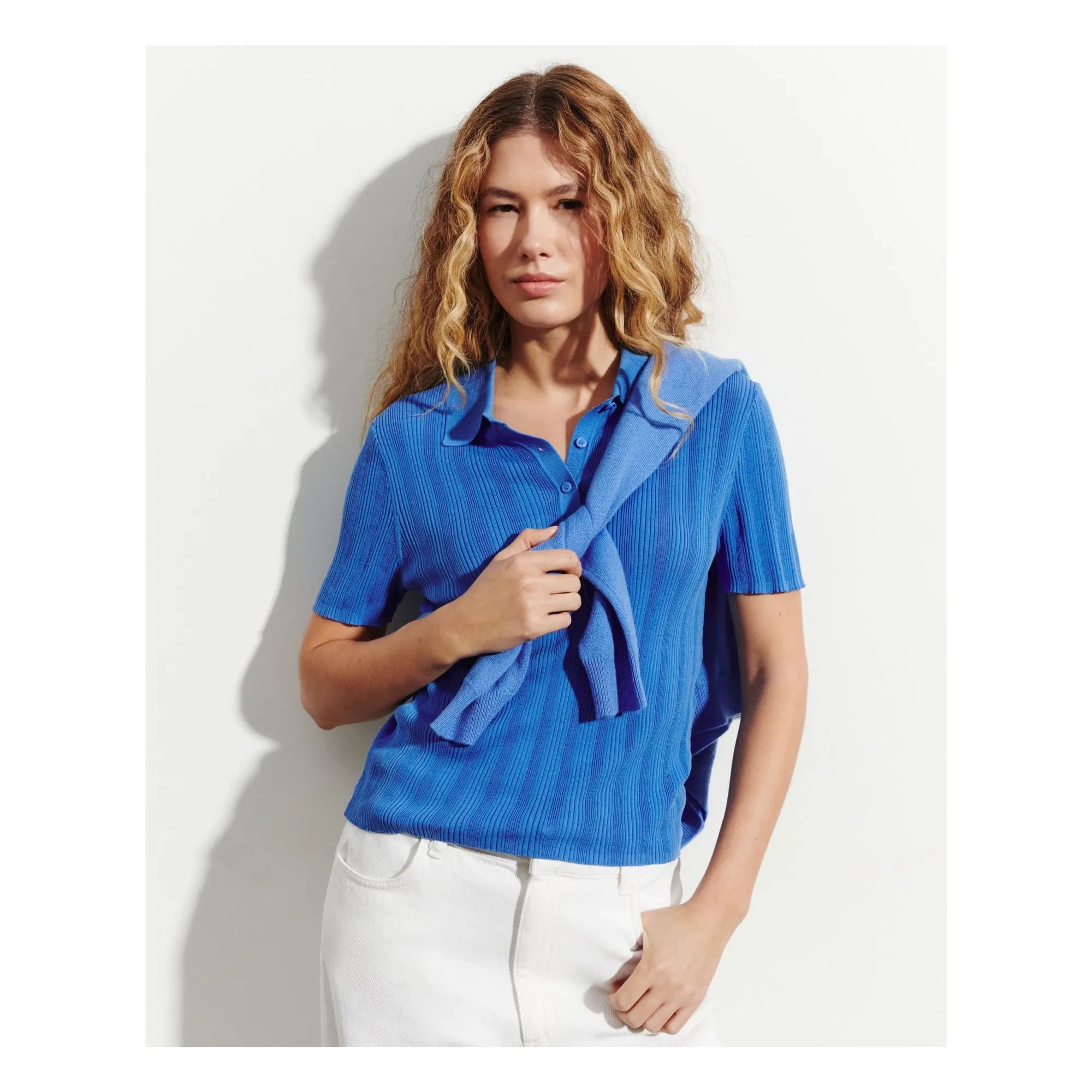 Bompard - Cotton Ribbed Polo T-Shirt | Blue