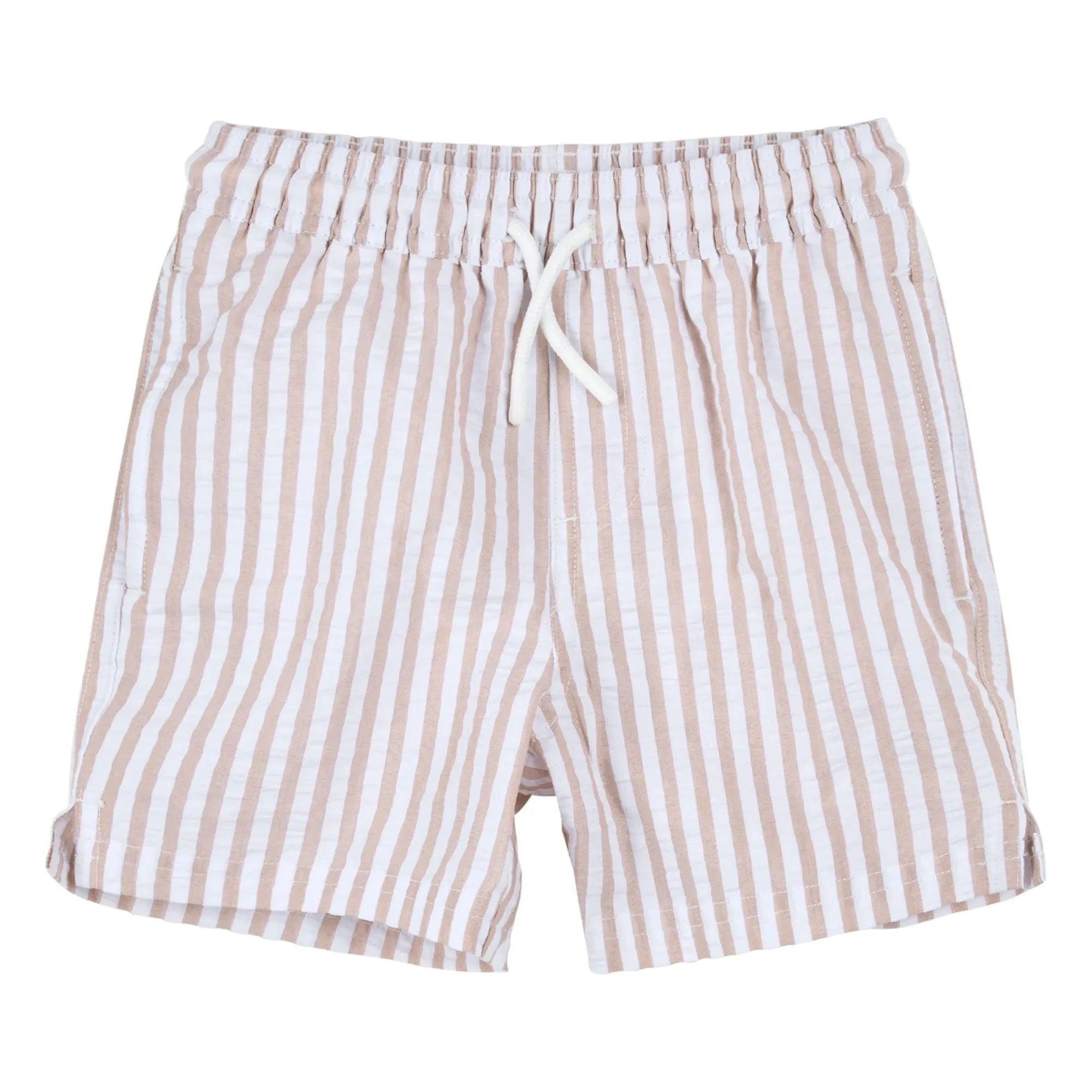 Petit Lem - Seersucker Recycled Fiber Striped Swimsuit Shorts | Beige
