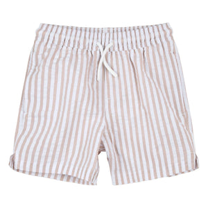 Petit Lem - Seersucker Recycled Fiber Striped Swimsuit Shorts | Beige