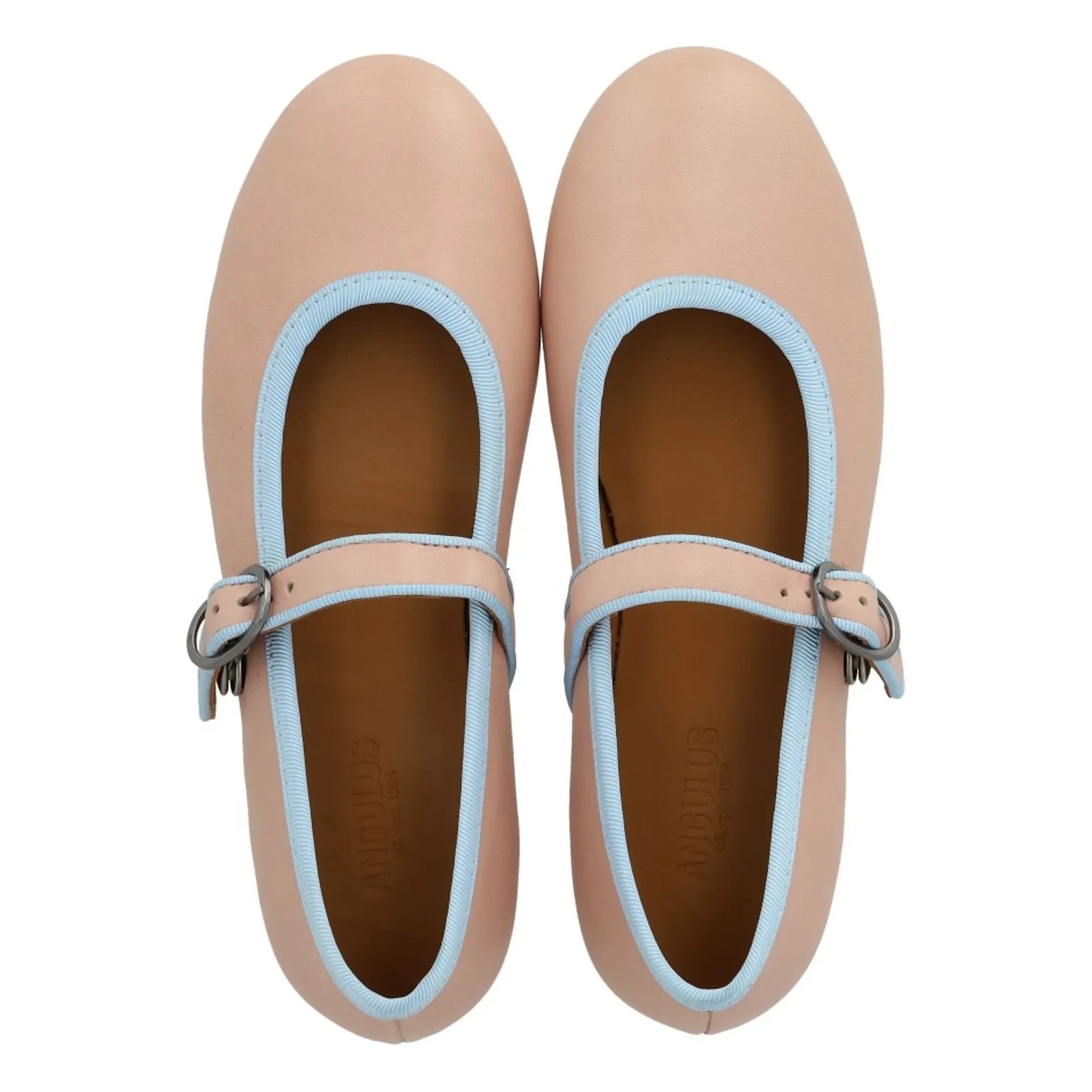 Angulus - Mary Jane Flats with Contrast Stripes | Light Pink