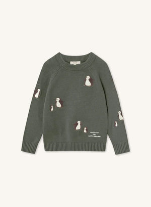 Fliink - Mahdi Organic Cotton Penguin Sweater | Green