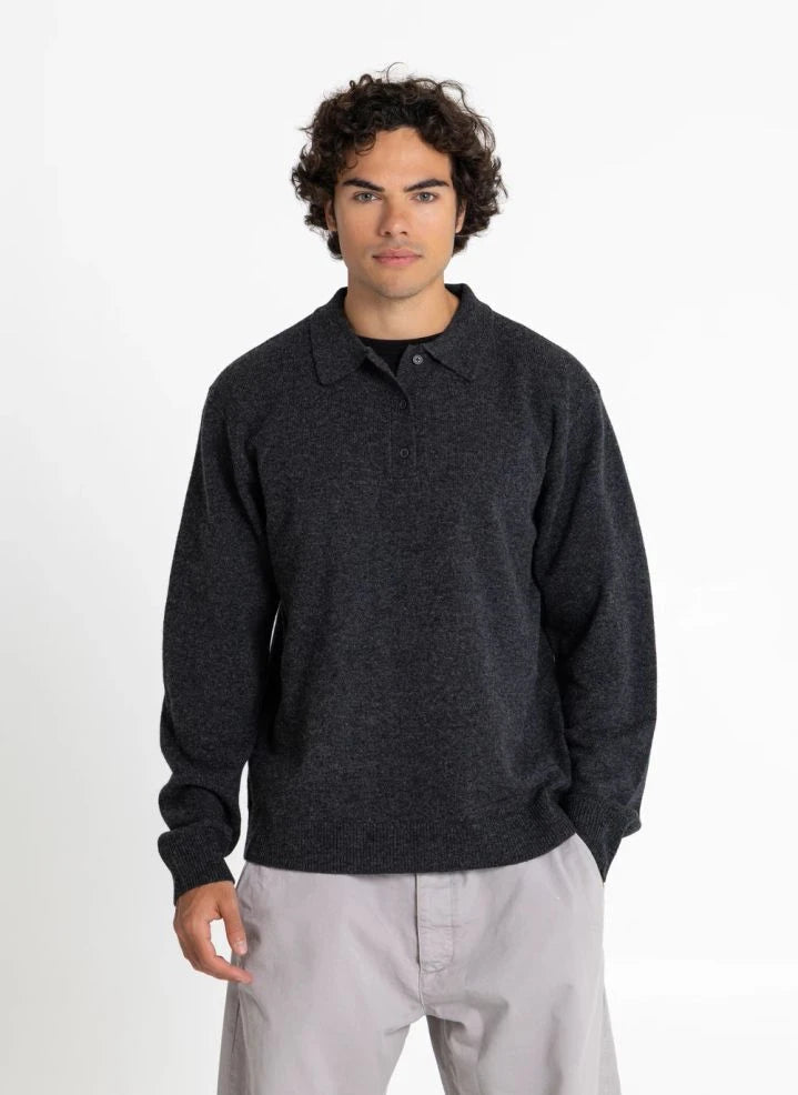 Smallable Man - Chopin Merino Wool Polo Neck Sweater | Charcoal Grey