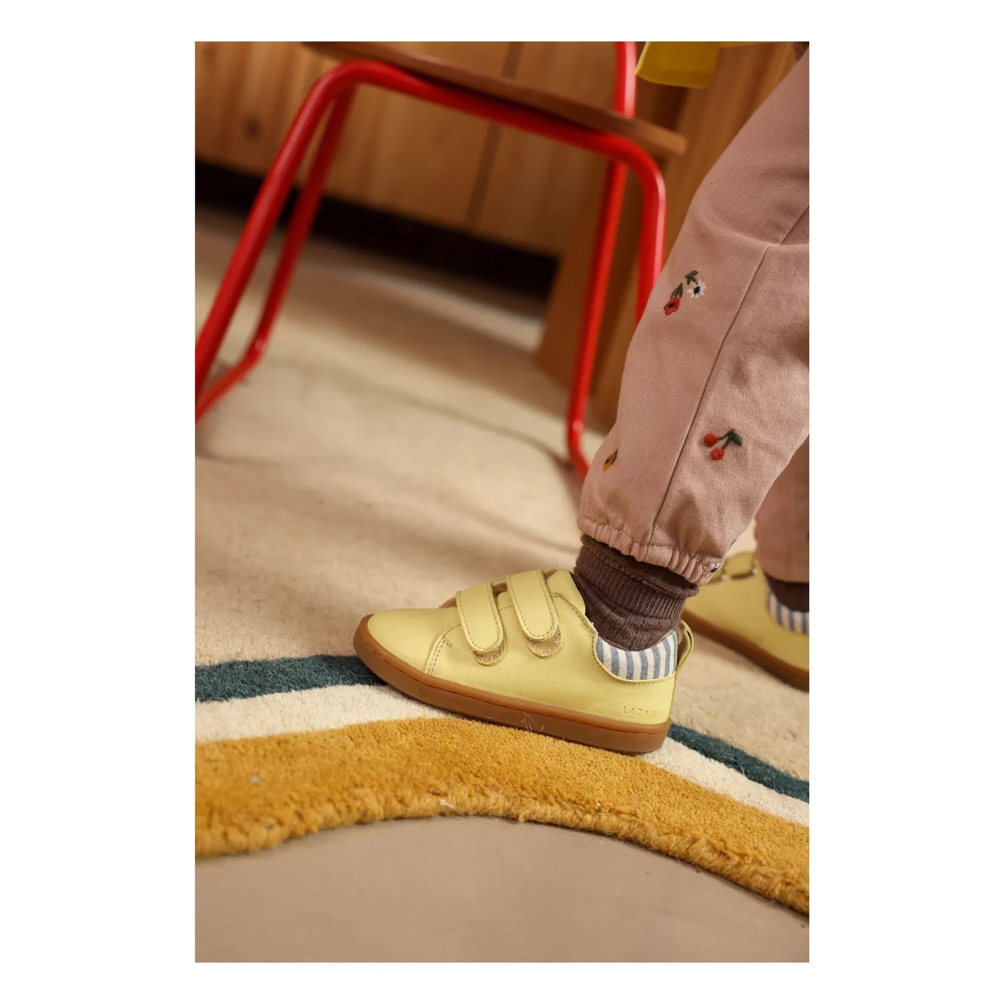 Lazare - Mahaut Striped Distressed Sneakers | Pale Yellow