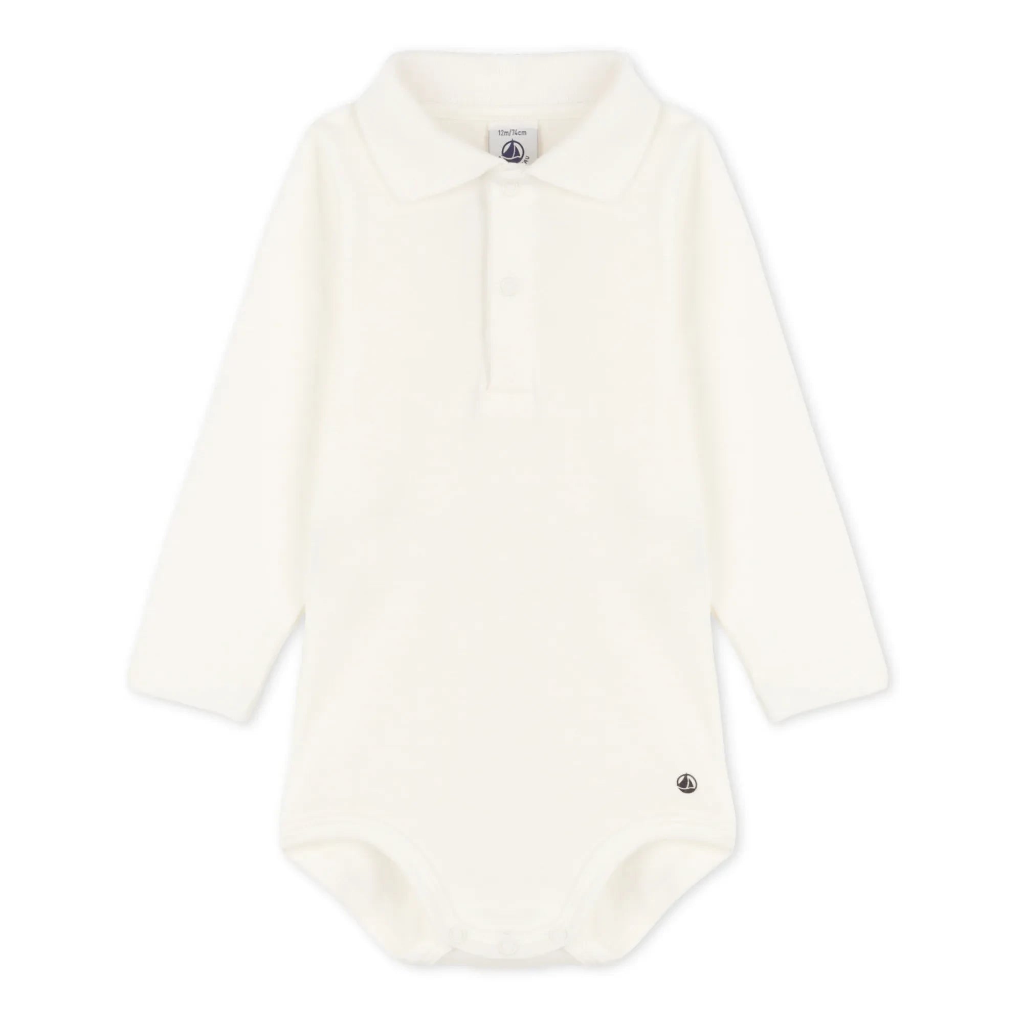 Petit Bateau - Ceddy Organic Cotton Polo Neck Baby Bodysuit | White