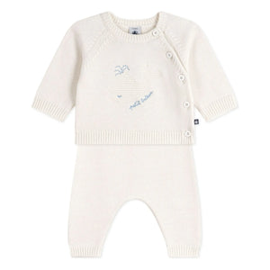 Petit Bateau - Whale Wool Sweater and Pants Set | White