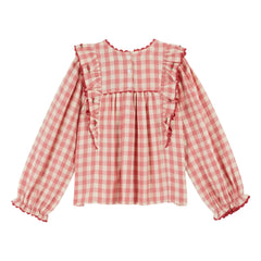 Emile et Ida - Pink Vichy Ruffled Blouse
