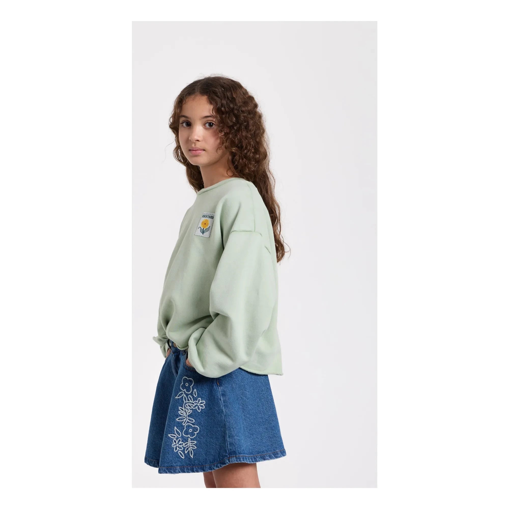 Hundred Pieces - Janis Nakışlı Denim Etek | Denim mavi