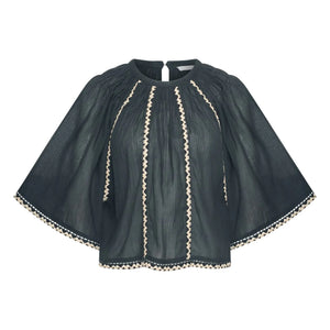 By Bar - Emmi Embroidered Organic Cotton Blouse | Carbon