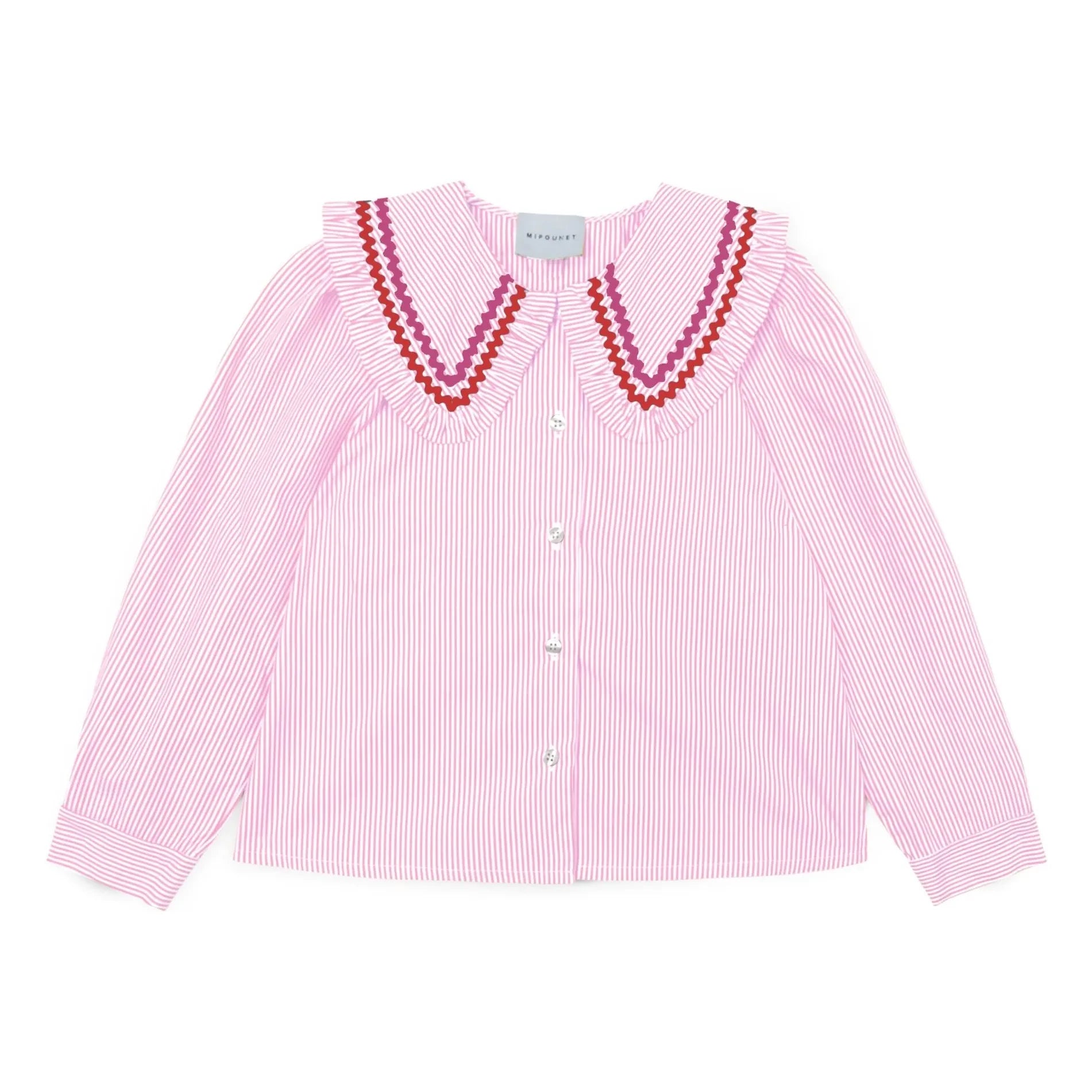 Mipounet - Nadine Striped Blouse, Claudine Collar | Light Pink