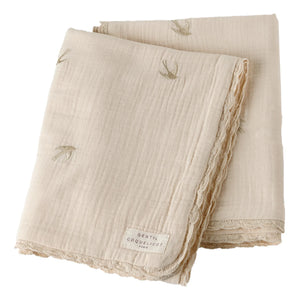 Gentil Coquelicot - Embroidered Swallow Cotton Muslin Blanket