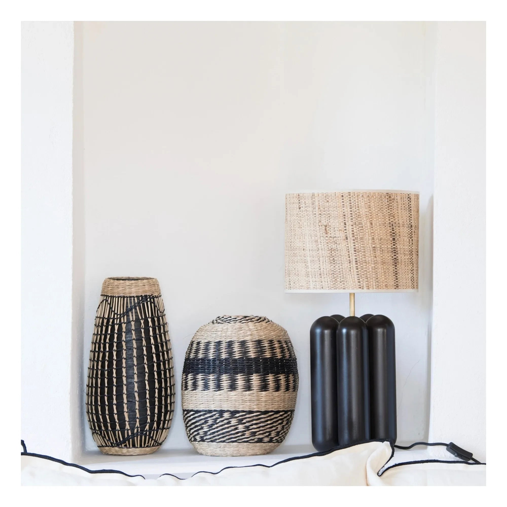 Cosin - Charlotte Rattan Lampshade Table Lamp | Black
