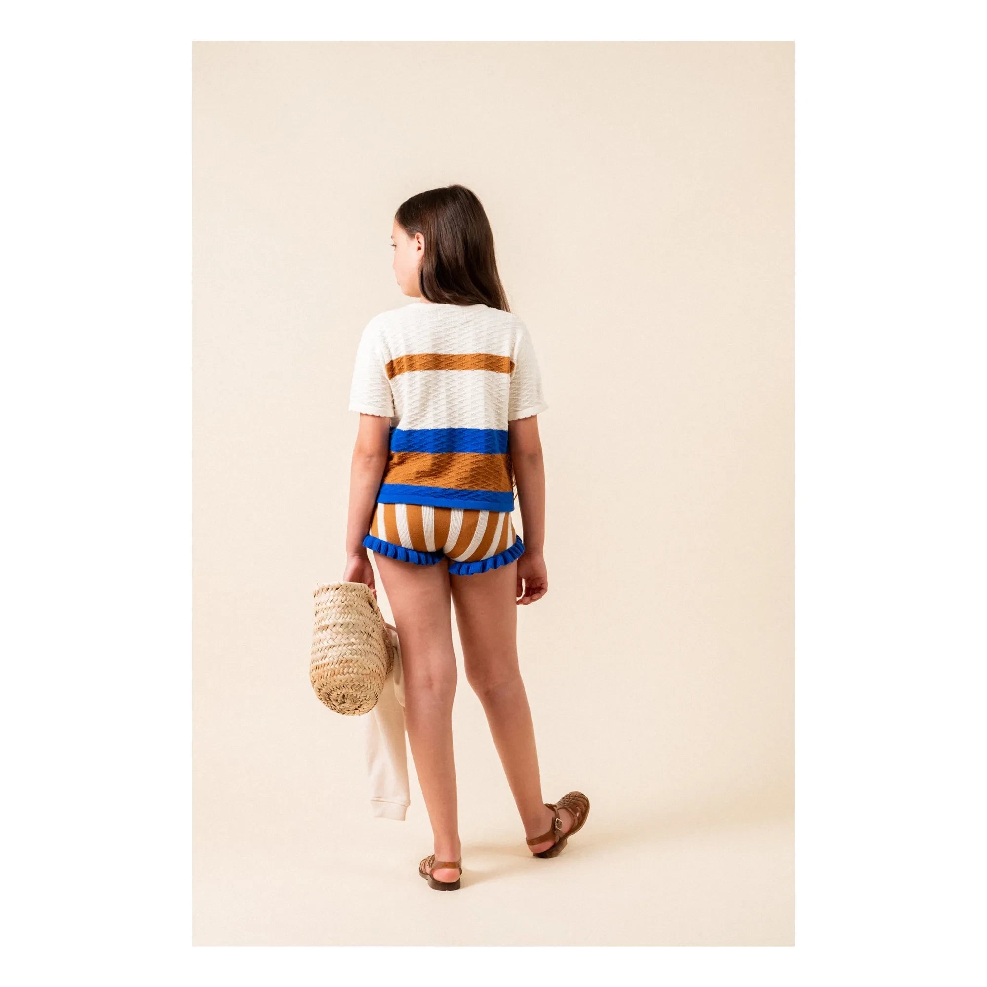 birinit - Jacquard Striped Ruffled Shorts | Caramel