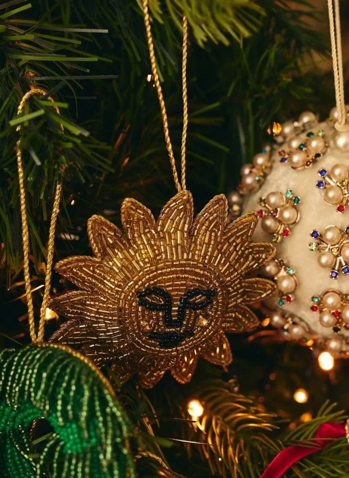 Anna + Nina - Gold Glitter Beaded Christmas Ornaments | Gold