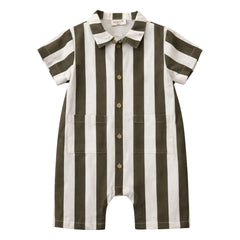 Lililotte - Charly Striped Gabardine Organic Cotton Romper | Olive