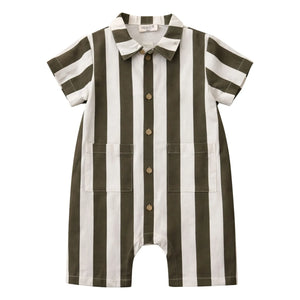 Lililotte - Charly Striped Gabardine Organic Cotton Romper | Olive