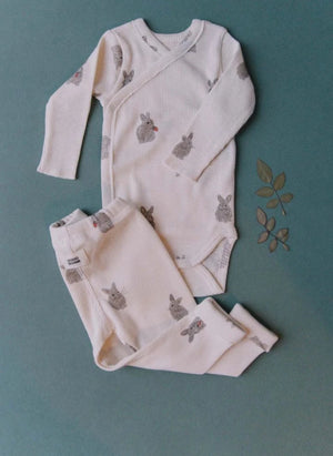 Studio Bohème - Organic Cotton Ribbed Rabbit Pattern Leggings | Cream