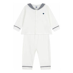 Petit Bateau - Striped Collar Organic Cotton Pajamas | White