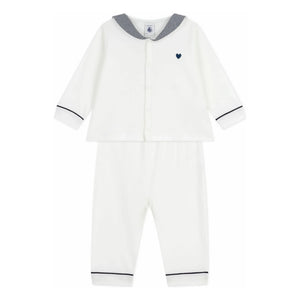 Petit Bateau - Striped Collar Organic Cotton Pajamas | White