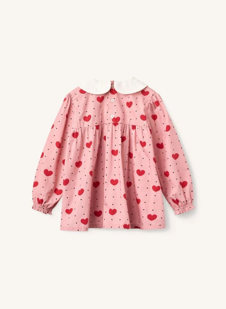 Copenhagen Colors - Organic Cotton Blouse with Peter Pan Collar and Hearts | Pink