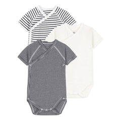 Petit Bateau - Striped Newborn Bodysuits - Set of 3 | Navy Blue