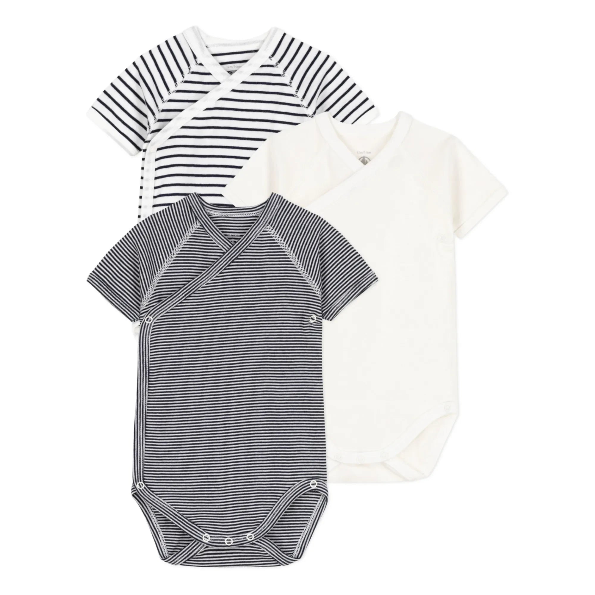 Petit Bateau - Striped Newborn Bodysuits - Set of 3 | Navy Blue