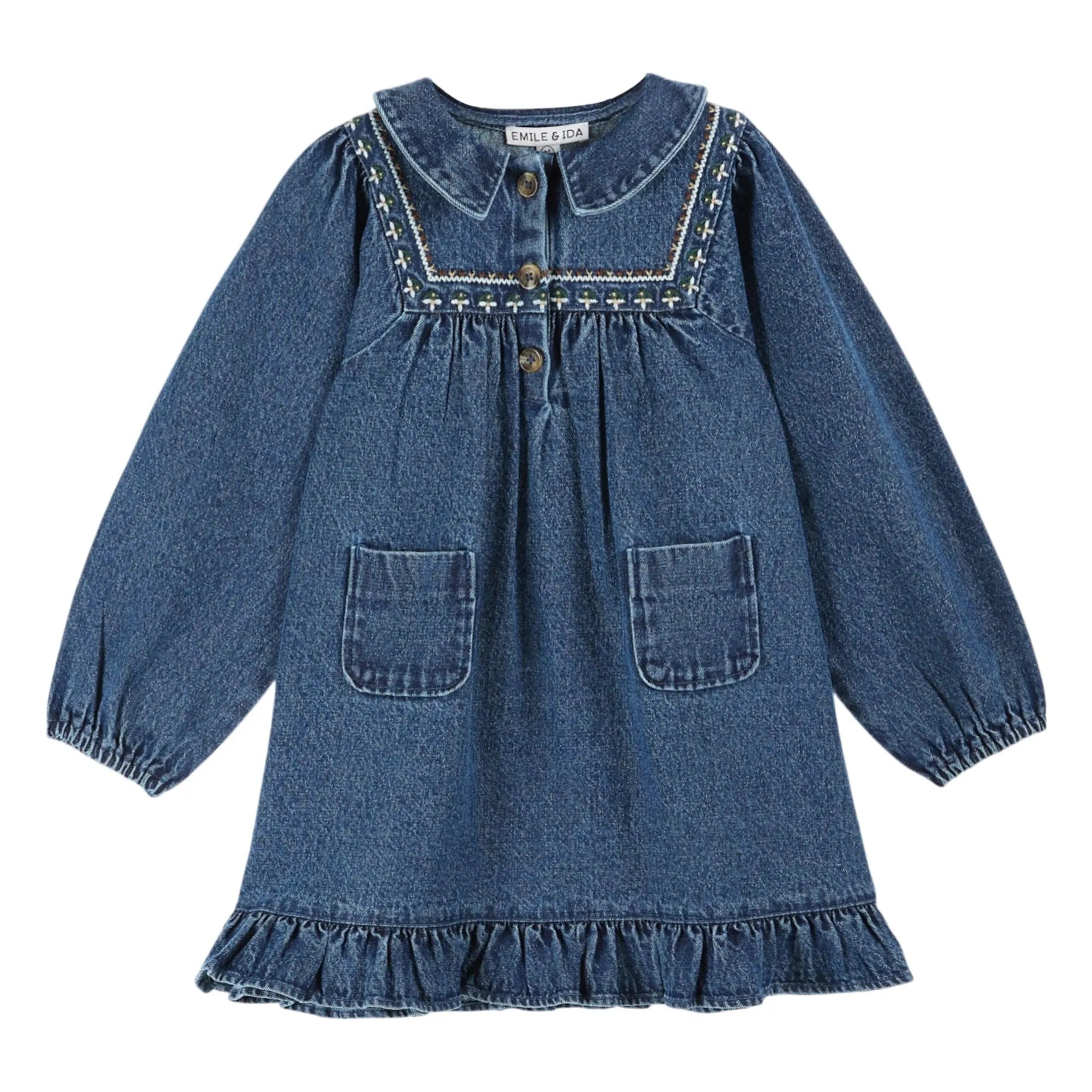 Emile et Ida - Embroidered Denim Dress | Blue