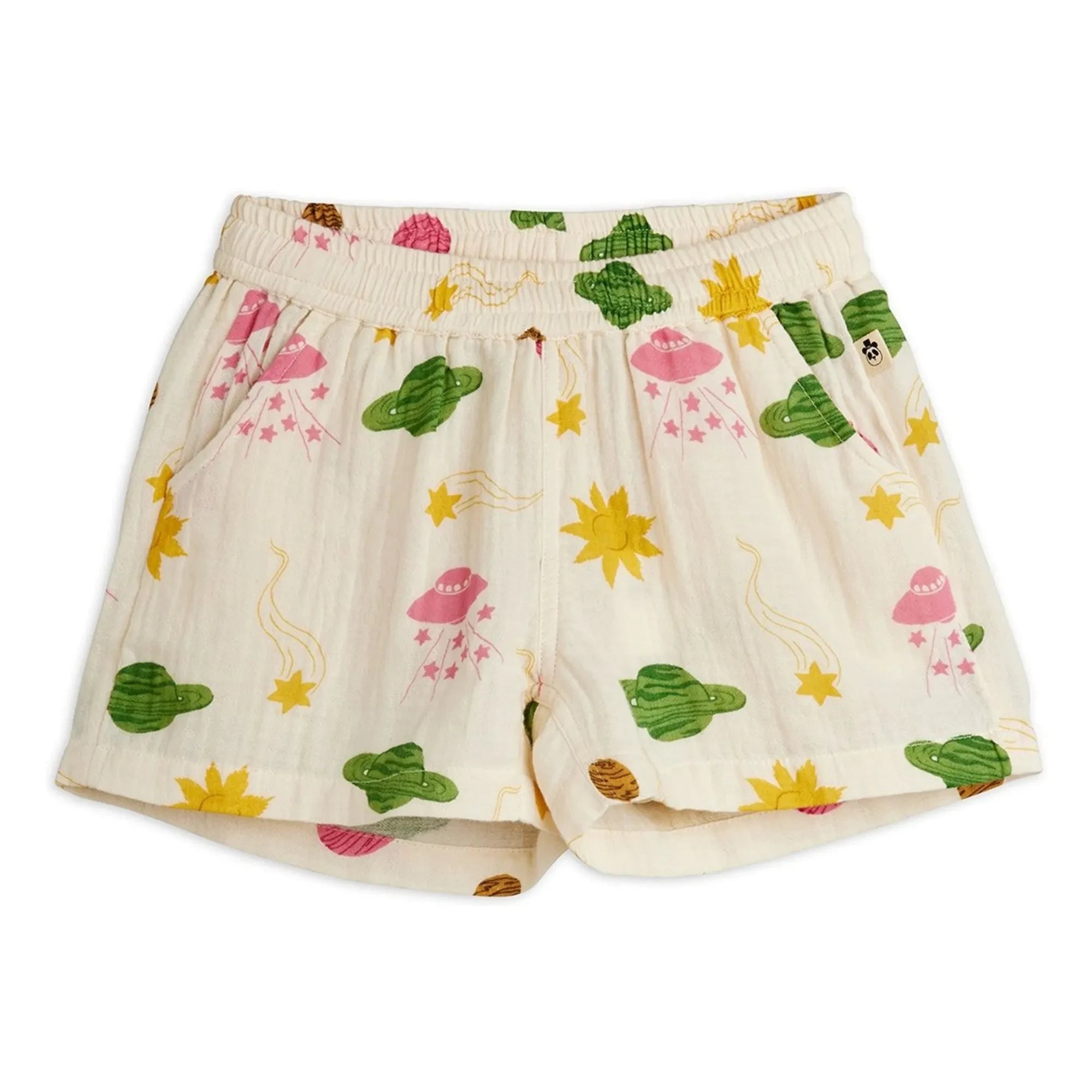 Mini Rodini - Espace Shorts Made of Organic Cotton Gauze | Ecru