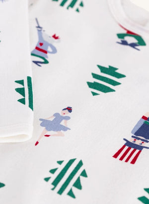 Petit Bateau - Christmas Pajamas Organic cotton fleece | White