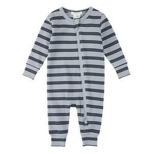 Petit Lem - Striped Ribbed Organic Cotton Pajamas | Blue